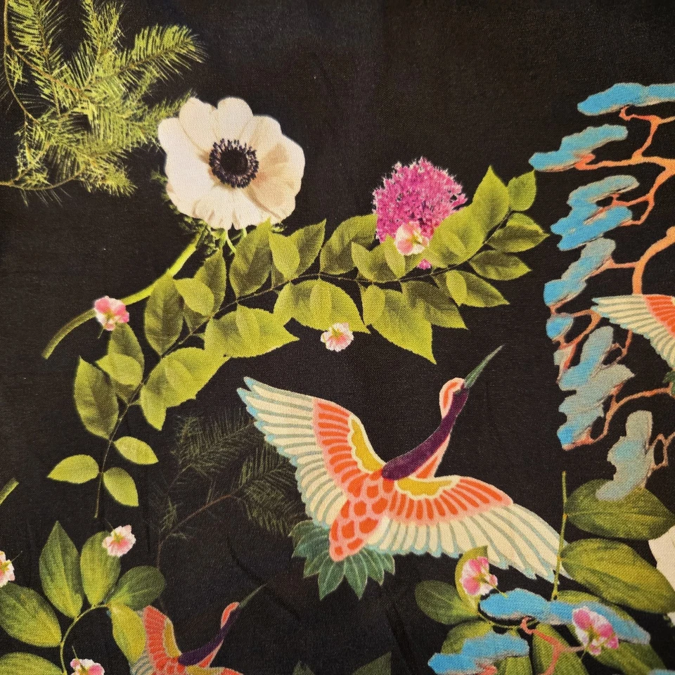 Vestido Cynthia Rowley Malibu Negro Floral Envolvente L Manga Corta Volantes Romántico Foto 3 de 4