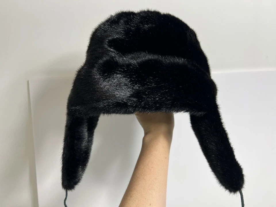 Trapper Hat Black Faux Fur Women's Vintage Made in France Foto 4 de 4