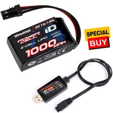 Traxxas 1000mAh 7.4V 2-Cell 20C LiPo Battery w/ USB 2 Cell 7.4 volt Lipo Charger