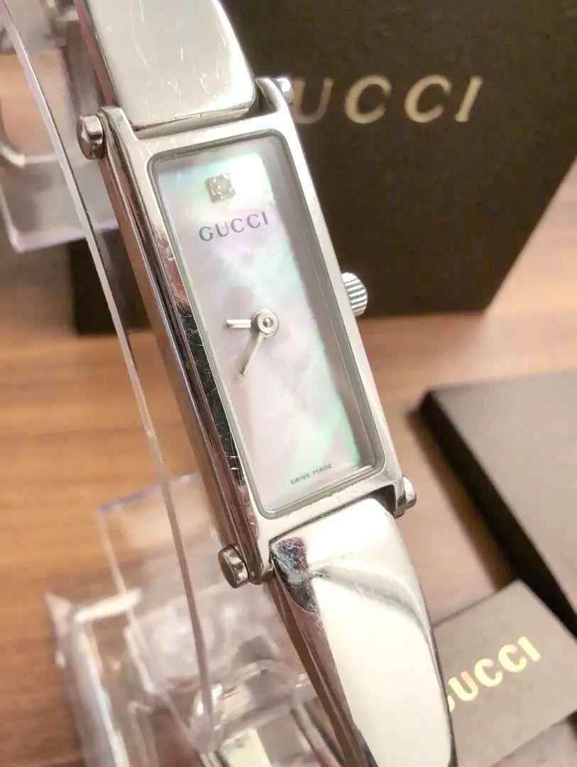 Gucci 1500L Diamond Bangle Watch Pink Shell Dial Stainless Steel Used