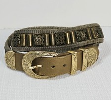Vintage Dark Gold Mesh Metal Western Chain Belt 33"-37" Missing 1 Metal Plaque