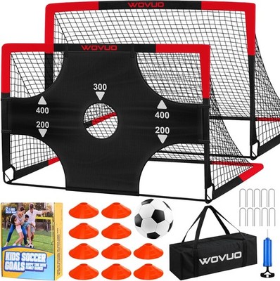 2 Pack 6x4ft Kids Soccer Goal Set with Target Ball