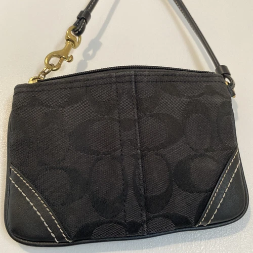 COACH Signature Pochette da polso nera vintage classica modello C cerniera argento