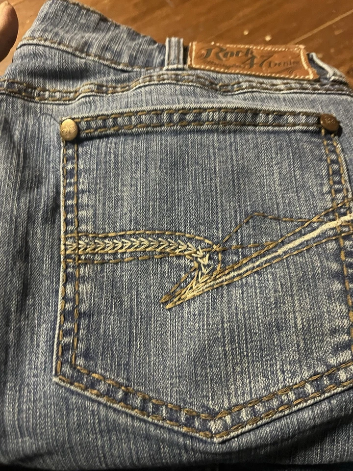 Rock 47 Denim Jeans Wrangler Slim Boot Cut Men's Light Wash 38x34 - Image 2 of 4