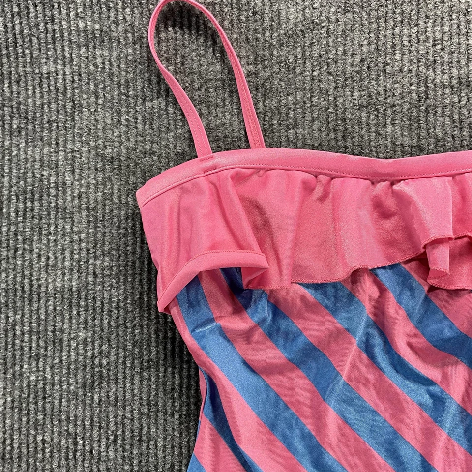 Vintage Lands' End Swimsuit One Piece Womens 16 Pink Blue Ruffle Made USA 90s - Image 4 of 4