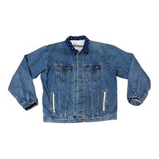 Vintage Arizona Jean Jacket Women Size M Trucker Button Blue Denim USA Made Rare