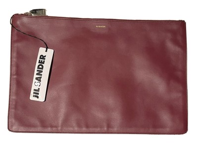 Jil Sander 100% Leather Burgundy Clutch  Bag Envelope XL