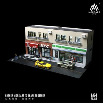 1/64 Diorama Diecast Car Garage Model LED Street Building Display