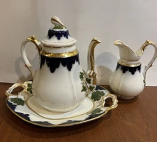Antique Old Paris porcelain tea set teapot creamer tray large size