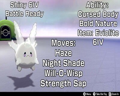 Galarian Corsola Pokemon Sword Shield Shiny 6 IV Bold - Cursed Body - Fast Trade