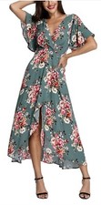 AZALOSIE Maxi High-low Mock Wrap floral Dress Medium NWT 