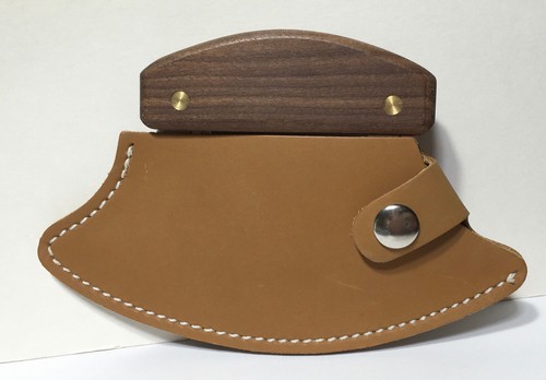 Handmade Leather Sheath Ulu Factory Walnut Wood Handle Knife - Picture 5 of 5