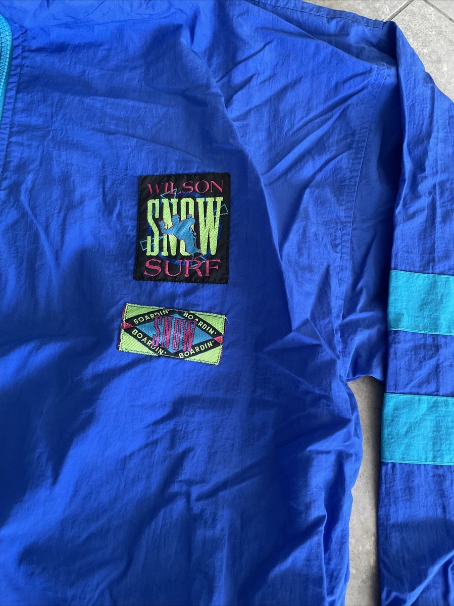 Wilson Snow Surf Vintage Blue Windbreaker Half Zip Jacket 80s 90s