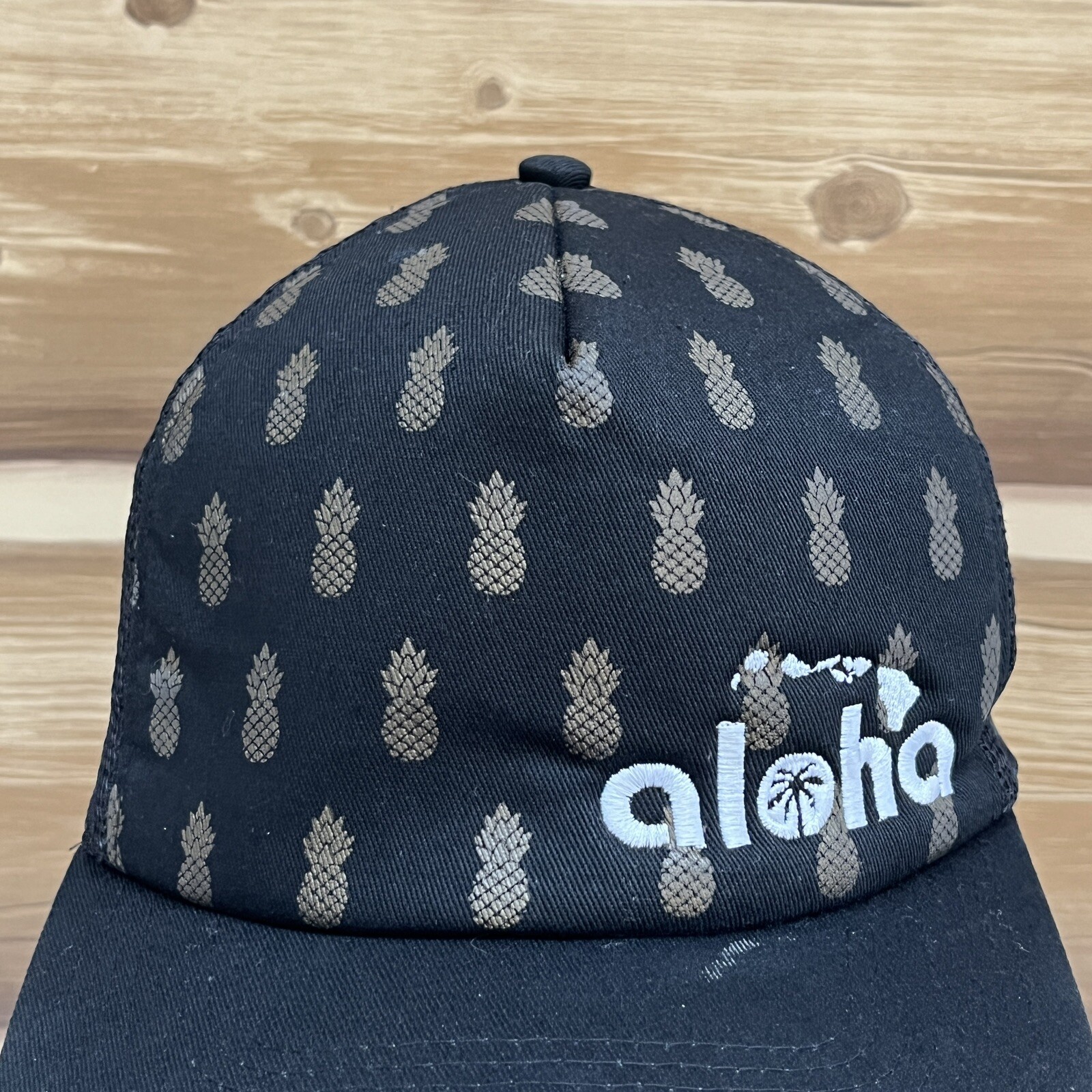 Aloha Pineapple Hat Cap Snap Back Black Trucker M… - image 2
