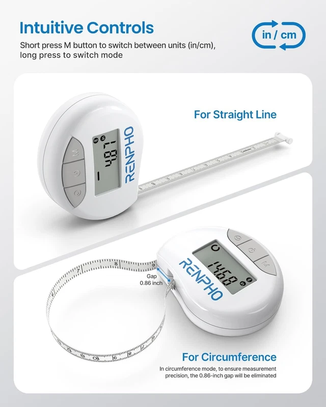 RENPHO Smart Tape Measure - Body Measuring Tape for Weight Loss - with App