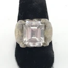 Vintage TS-03 Mexico 925 Sterling Silver & Emerald Cut Crystal Ring  sz 6
