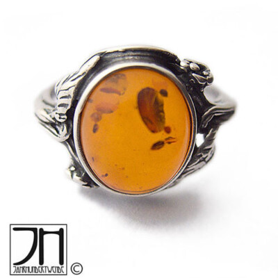 Vintage Silber Ring Bernstein 925 Sterling  silver ring amber oval