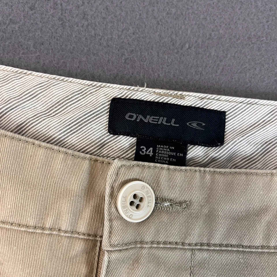 ONeill Khaki Pants Men Sz 34 X 32 Flat Front Tan Pants Cotton Poly Slash Pocket - Image 2 of 4