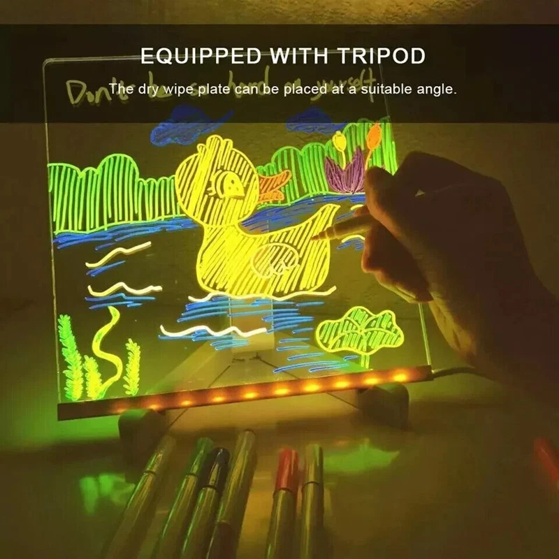 LED Note Board with Colors, Acrylic Dry Erase Board with 7 Pens for Home Office - Image 4 of 4