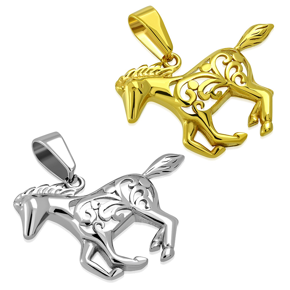 Colgante Acero Inox Caballo Pony Oro Plata Collar Cuero Mujer
