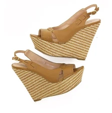 Sole Society Espadrille Wedge Sandals 8 B Brown Slingback Shoes Striped EUC 