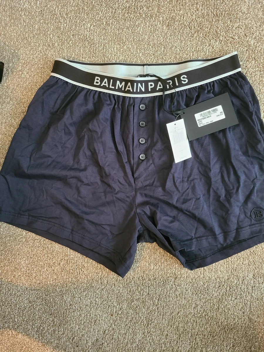 $195 Balmain Paris Men Blue Jersey Cotton Logo Underwear Luxury