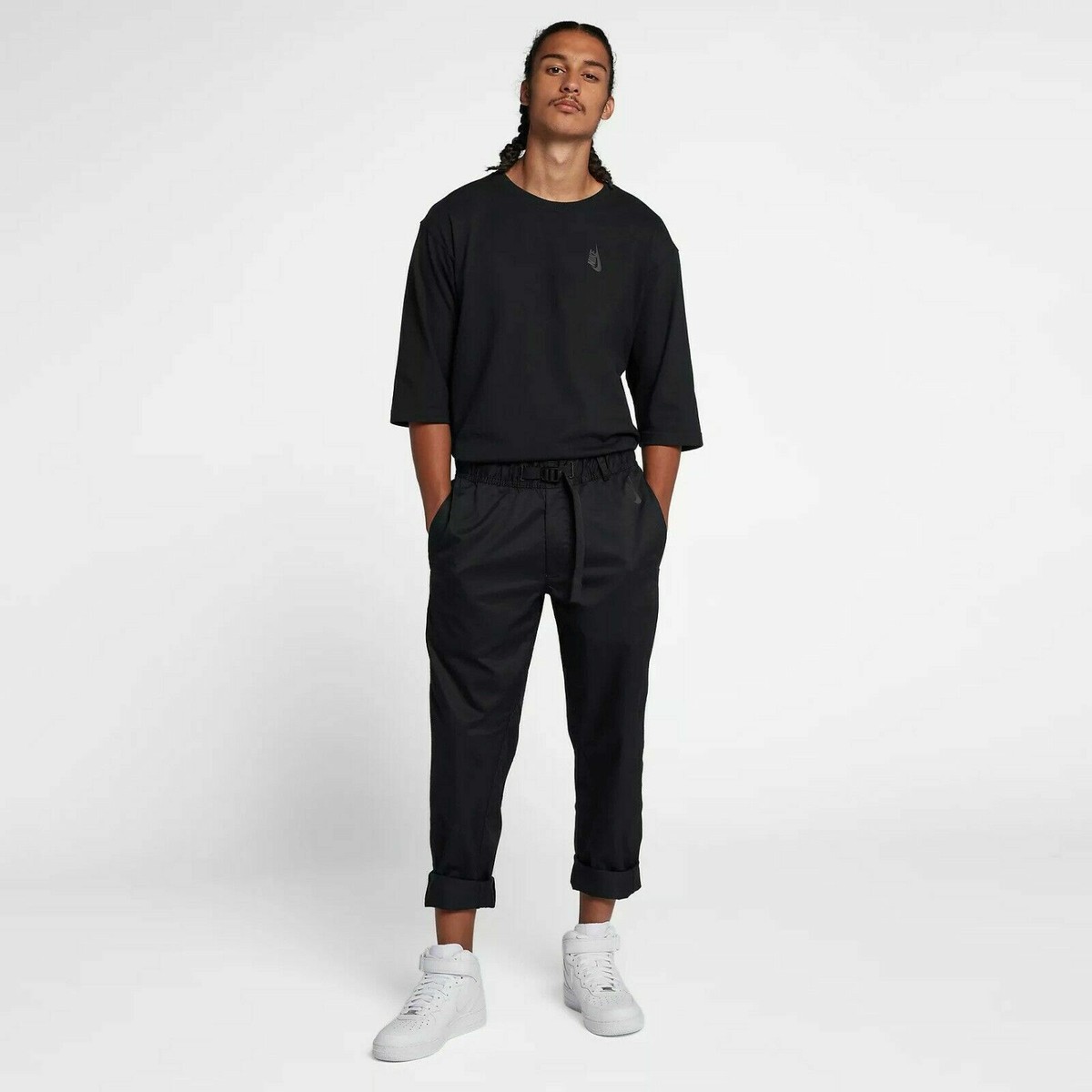 $190 Men's NikeLab Essentials Pants Woven Triple Black 886605-010