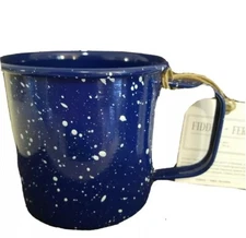 Fiddle+Fern Enamel Mug,24oz Coffee Tea Camping Cup Deep Blue/White Speckled  NWT