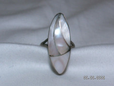 ...Vintage Sterling Silver,Mother Of Pearl Sections Design Ring, Size 5.5...