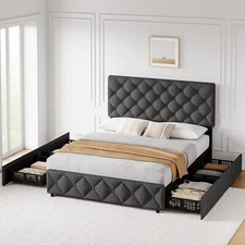 Full/Queen/King Size Bed Frame Upholstered Headboard Platform w/ Storage Drawers