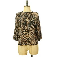 Nasty Gal Dolman Crop Top 4 3/4 Sleeve Animal Print Black Brown Casual EUC A4