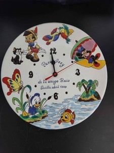 Hand-painted Disney Clock w/multiple characters- Pinnochio- AA battery operated