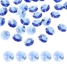 70Pcs 14mm Crystal Octagon Beads, 2-Hole Glass Suncatcher Beads, Bright Blue