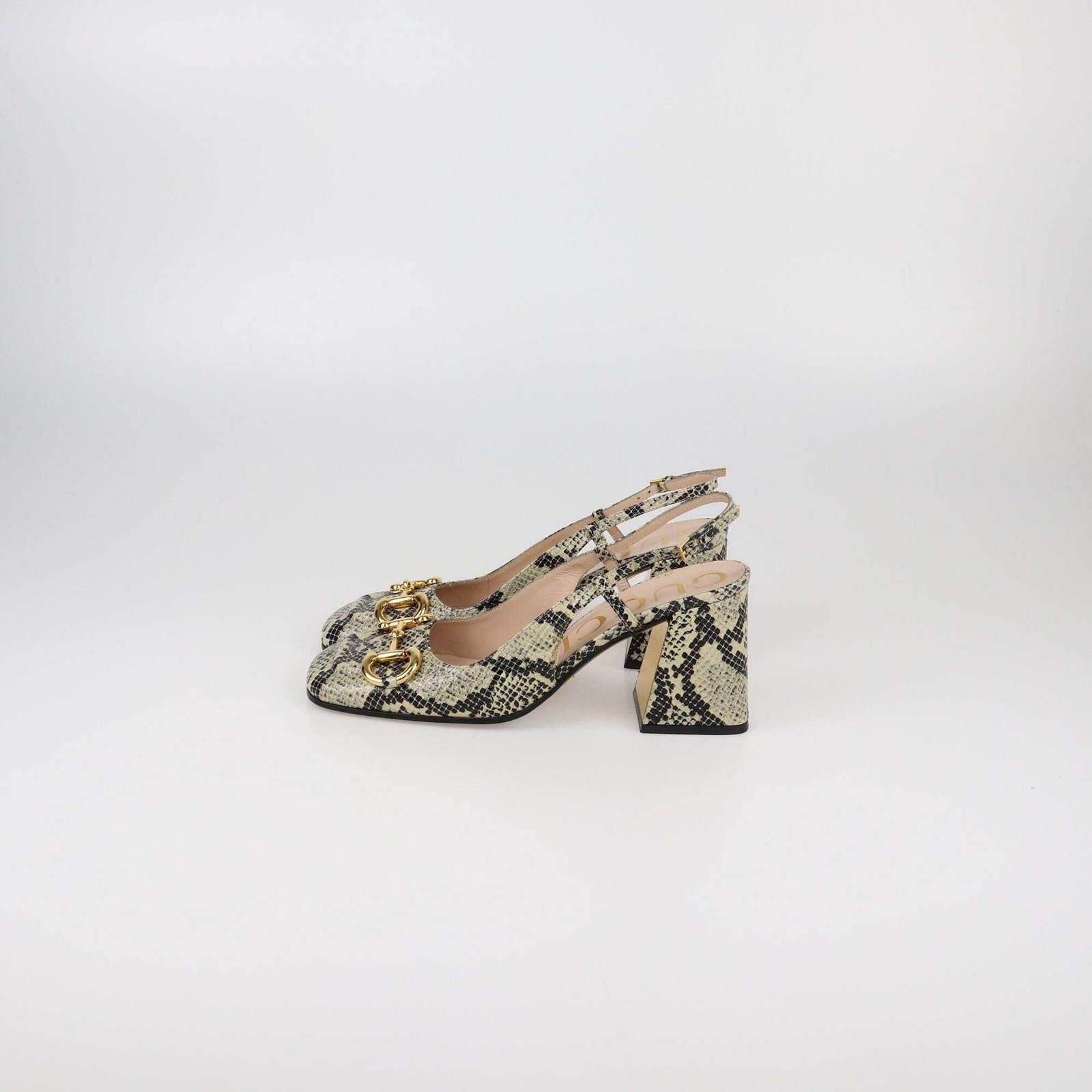 Gucci Beige/Black Python Embossed Horsebit Slingb… - image 4