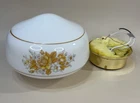 Vtg 70s Milk Glass Ceiling Light Shade Globe Soft Yellow Gold Floral & Fixture