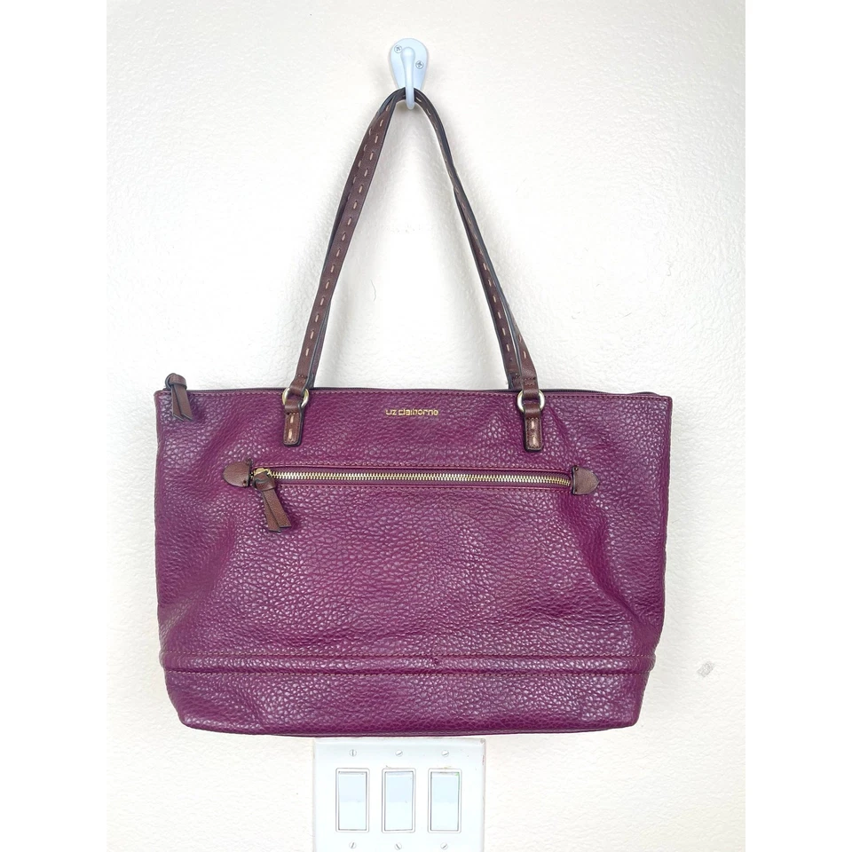 Bolso de Hombro Liz Claiborne Mujer Cuero Genuino Borgoña Grande Bolso Boho Foto 2 de 4