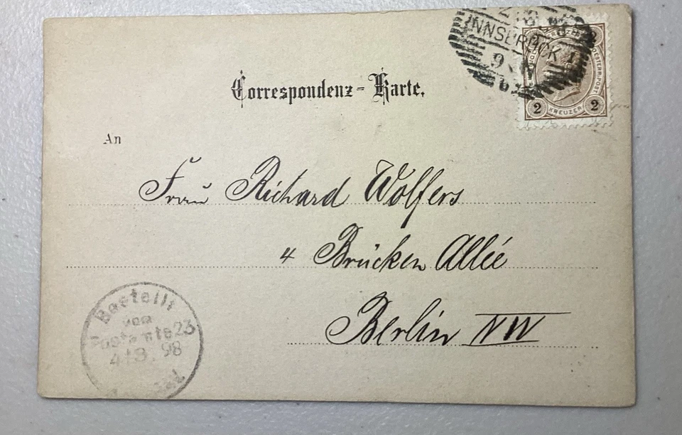 1898 Margarethenplatz Инсбрук Австрия F. Gratl Адресировано в Германию - Изображение 2 из 2