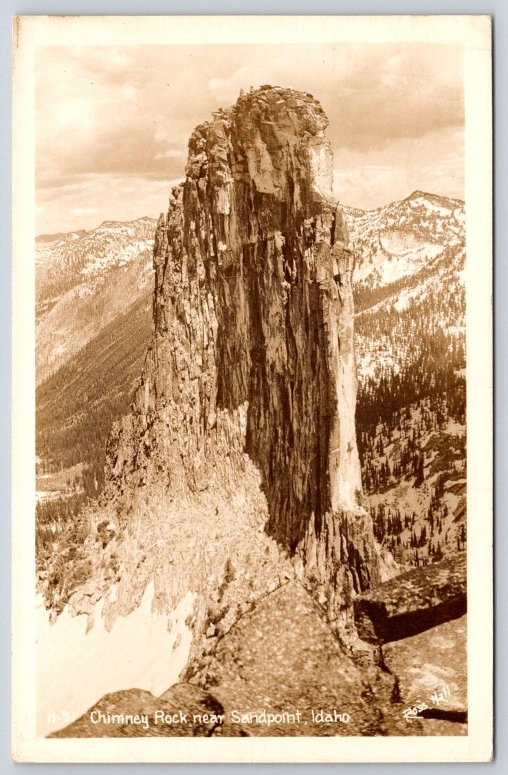 Vintage Idaho Postcard SANDPOINT Chimney Rock Mountain 1944 RPPC