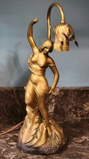 RARE Antique Art Nouveau Bronze Finish Woman Dancing Newel Post Lamp 14.75" Tall