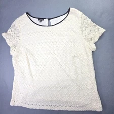 Talbots Blouse Women 16W Ivory Lace Overlay Lined Geometric Crochet Top Office