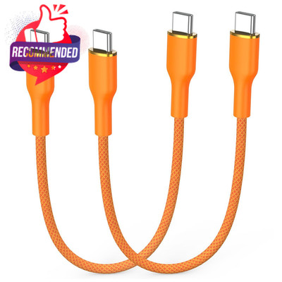 Short Usb C To Usb C Cable 1ft 2-pack, 240w Orange Braided Usb Type C Fast