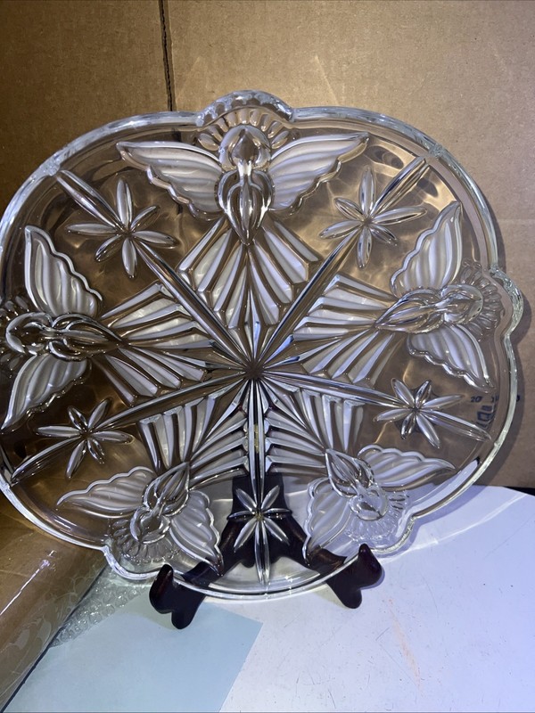 Gorham Crystal Angel Snowflake Round Platter 13 1/2  Christmas Platter Tray 3Ib+