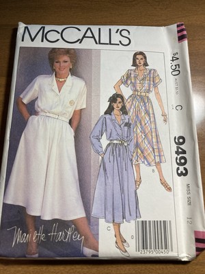 McCall s Misses Sewing Pattern 9493 Dress Blue Transfer Size 12 1985 Uncut