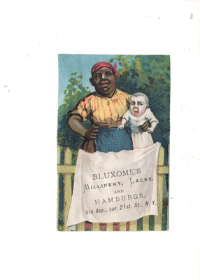 @ 1880 Victorian Trade Card   Bluxome's  Womens Milliner New York City