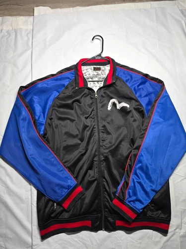 Y2K Evisu satin zip-up bomber jacket  Black/Blue/Red 3XL  - product listing photo