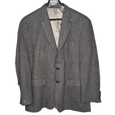Vintage Ralph Lauren Herringbone Tweed Wool Blazer 44L Gray Lined Two-Button