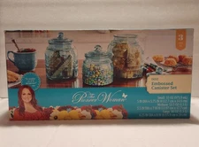 The Pioneer Woman Canister Set Embossed Cassie Teal 3-Pieces Kitchen Storage NEW