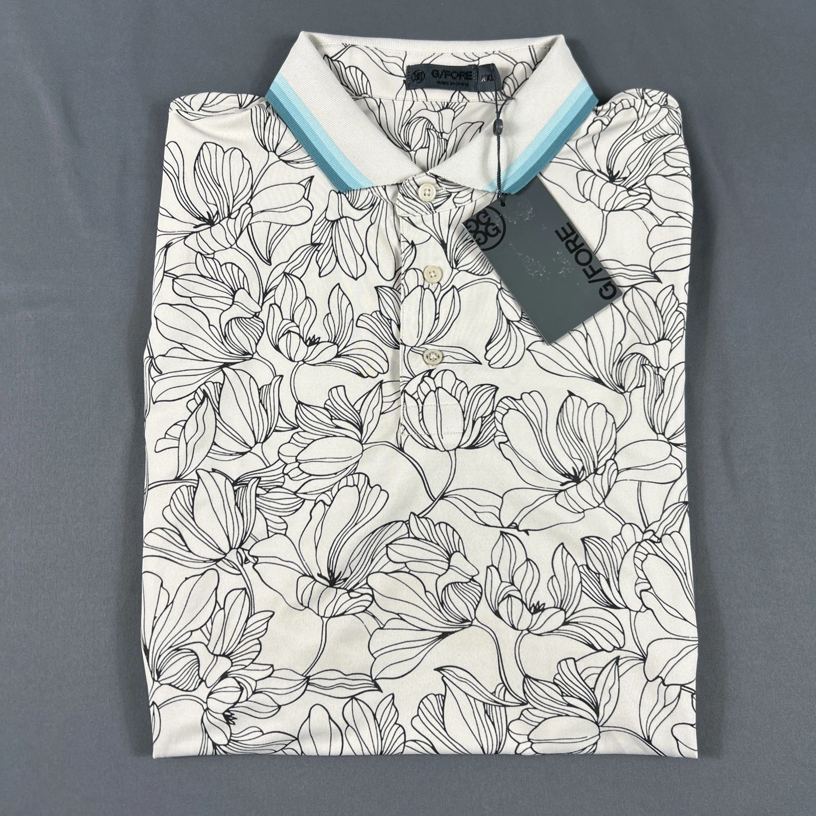 G/Fore G4 Golf Shirt Polo Sleeve Logo Floral Print XXL Beige NWT MSRP $120
