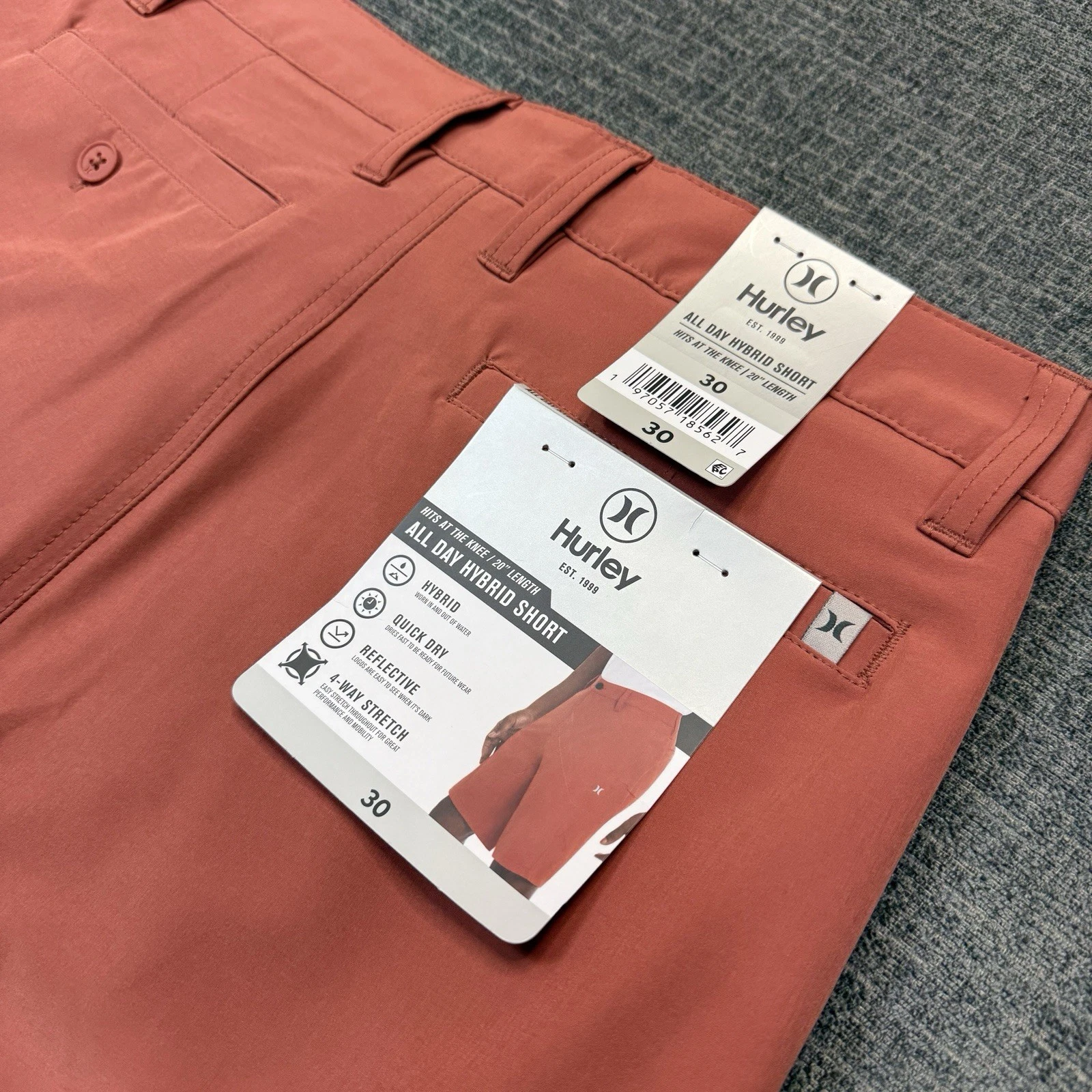 Hurley All Day Hybrid Shorts Mens 30 Redwood Quick Dry Reflective NWT