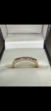 9k Yellow Gold Natural Diamond 7 Stone Eternity Ring Size N 1/2 To O Or 7.5 VGC